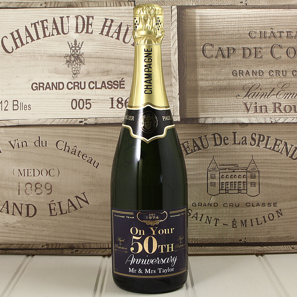 Single Bottle of Champagne with Printed 50th Anniversary Label
