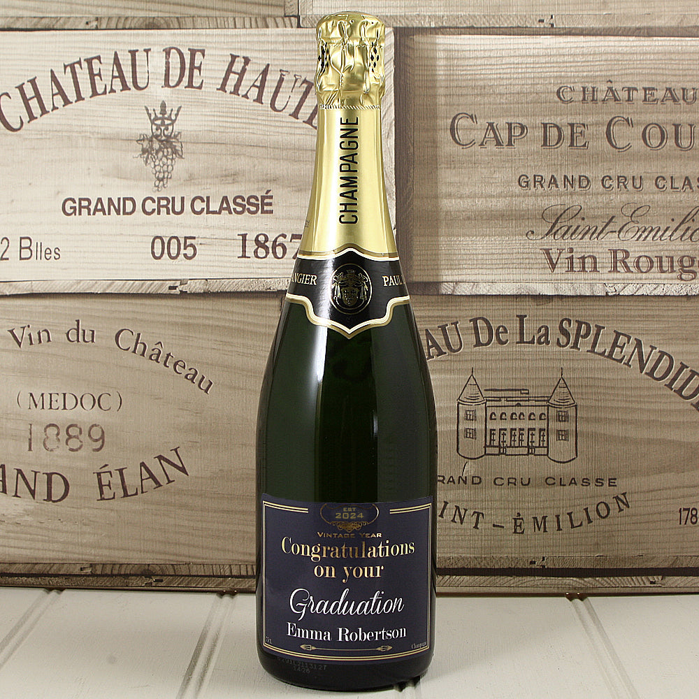 Single Bottle of Champagne with Printed Graduation Label