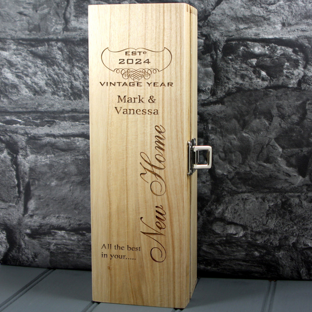 Single Wooden Champagne Box with Laser Engraving -New Home